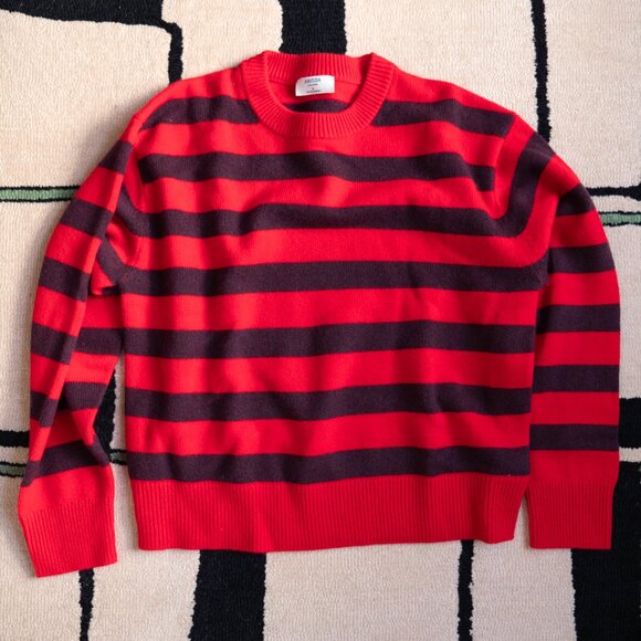 NEW WITHOUT TAGS Artizia Essential Cashmere Relaxed Crew Sweater Red Stripe S - Picture 2 of 5